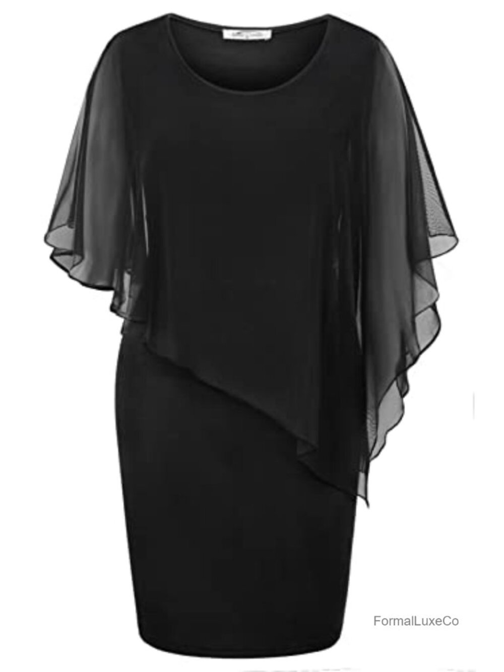 SeSe Code Mesh Cape Overlay Bodycon Pencil Dress Wedding Guest